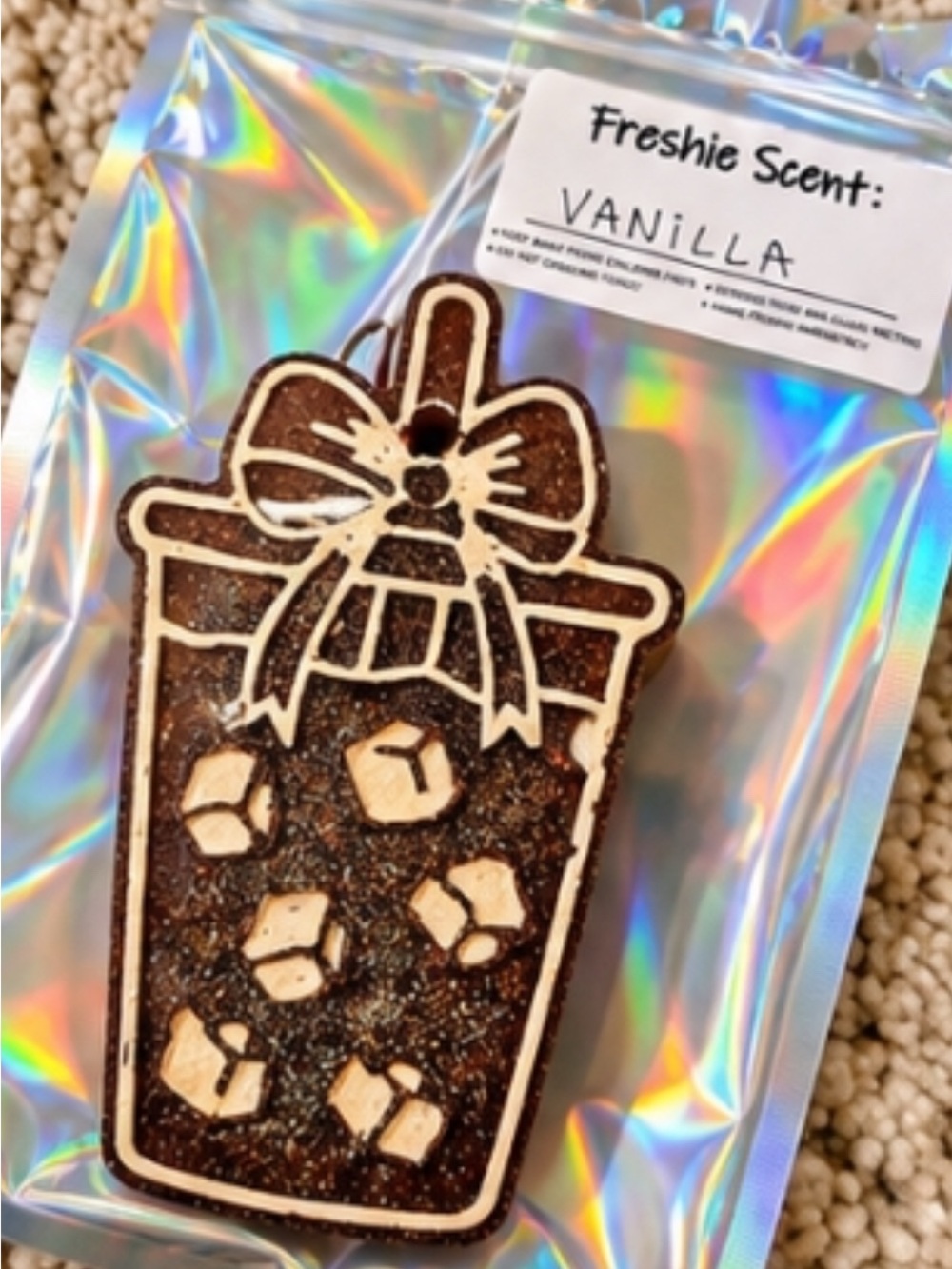 Vanilla Glittered Brown ice coffee -Shaped care freshie